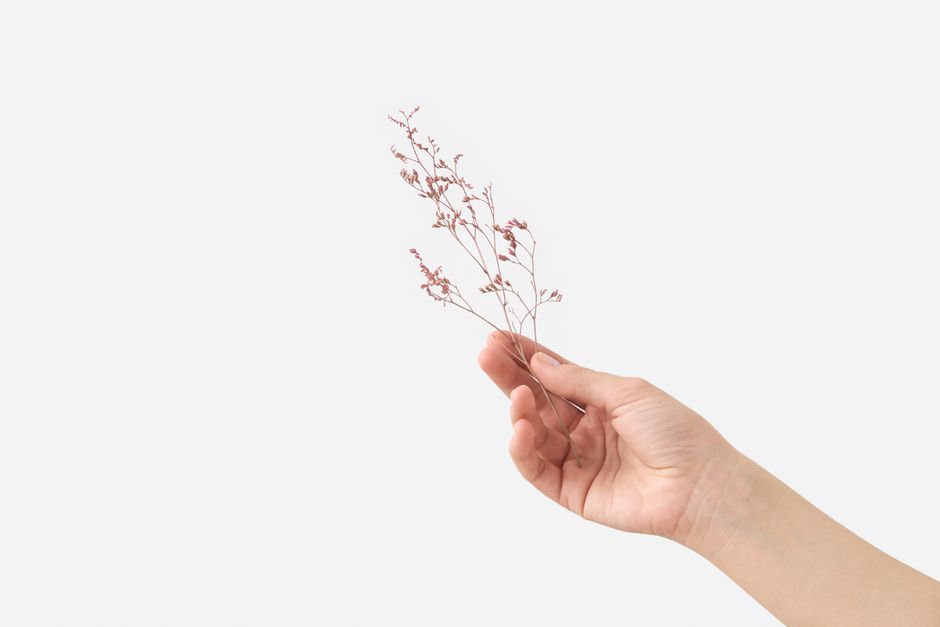 Scandinavische droogbloemendecoratie op houten kast Scandinavische droogbloemendecoratie op houten kast
